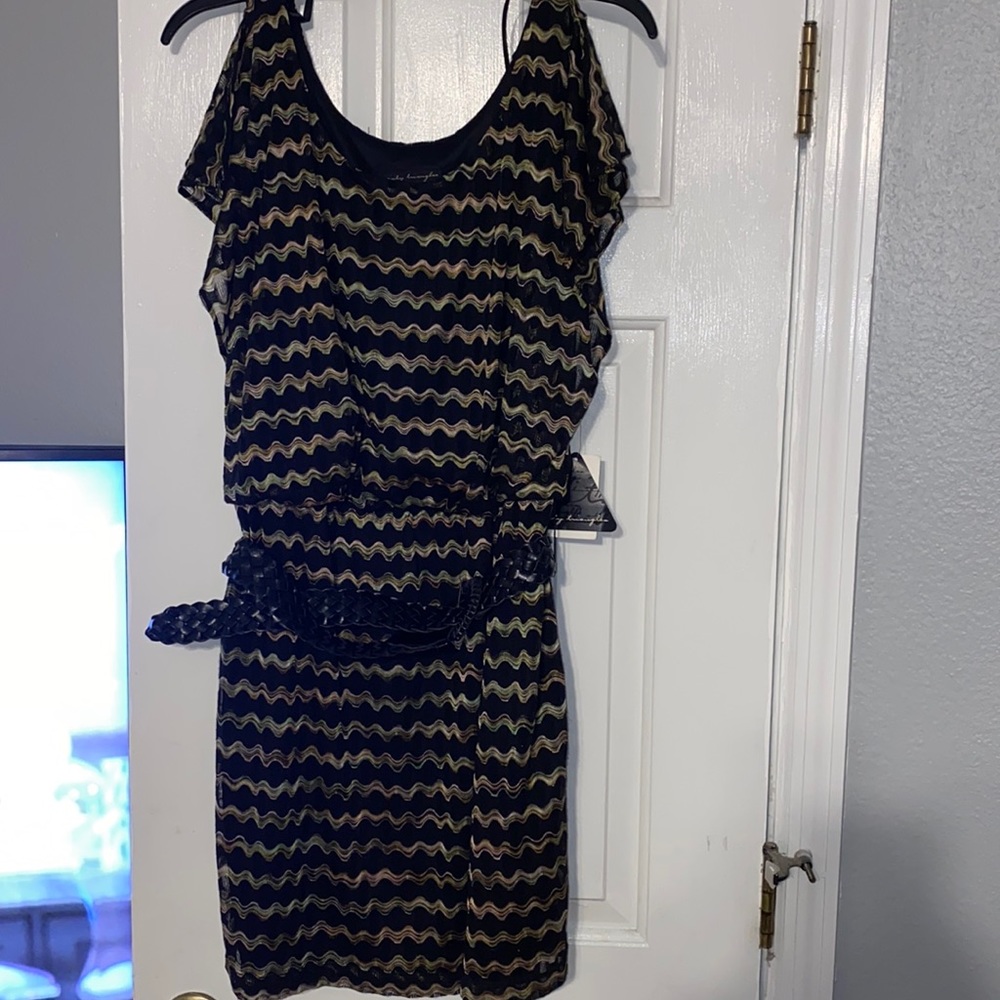 Black pattern dress with belt